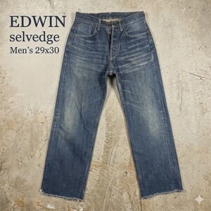 Edwin 505 Selvedge Jeans Mens 29x30 Made in Japan Distressed Straight Leg Blue